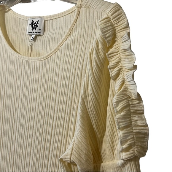 Who Wear What When Where Cream Shirt Puff Sleeve Large Ribbed Textured Coquette - Picture 6 of 11